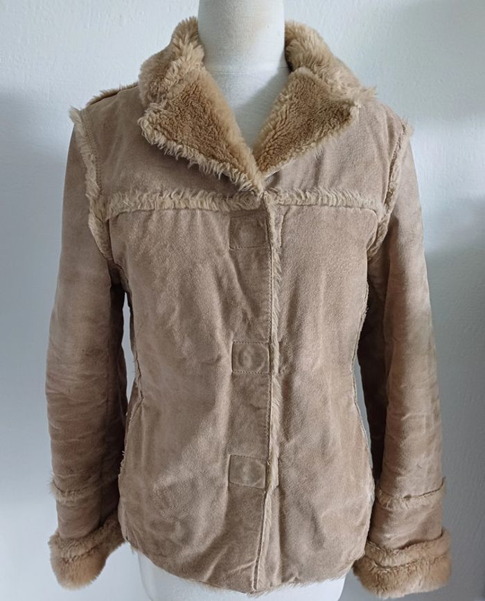 Veste beige en cuir taille 42 - photo numéro 3