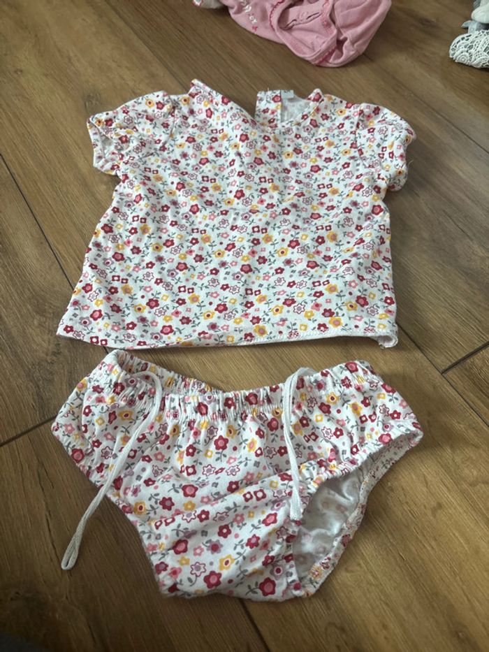 Ensemble salopette robe tshirt manches courtes et culotte 12 mois - photo numéro 2