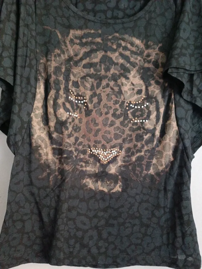 T-shirt tigre en strass Mim L - photo numéro 2