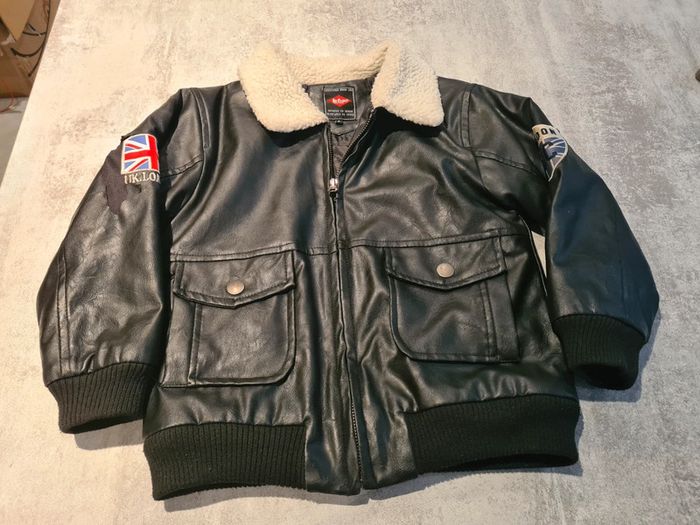 Blouson simili cuir noir enfant 5ans garçon biker Lee Cooper UK London