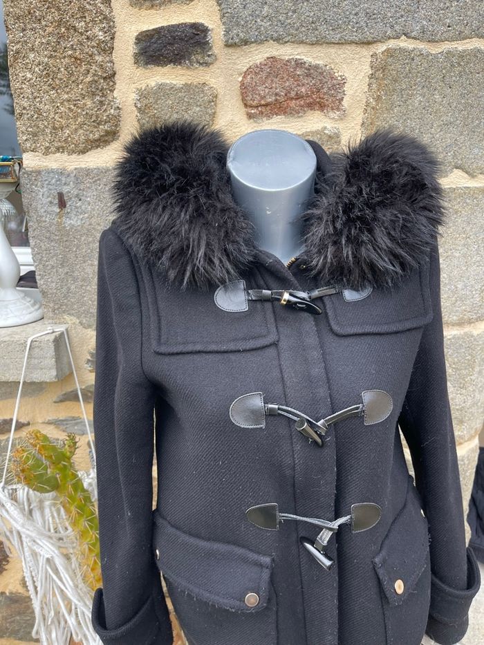 Duffle coat en laine noir avec capuche - Zara - photo numéro 4