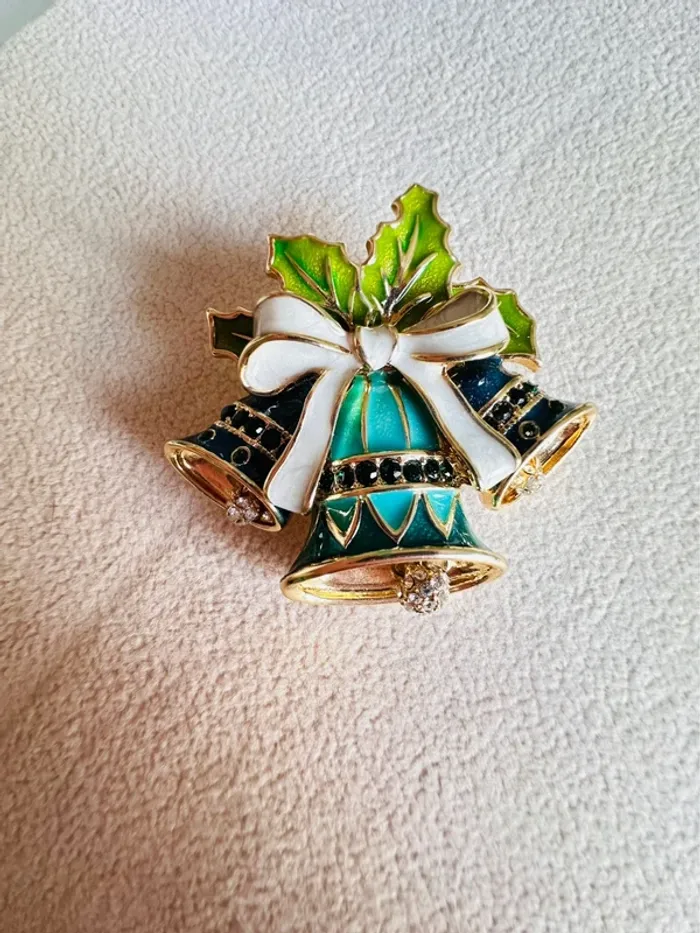 Broche vintage Napier - Cloche de Noël émaillée - photo numéro 2