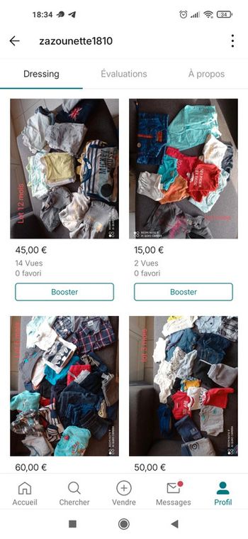 Vent gros lot garçon du 1/3mois au 18 mois