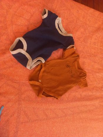 Lot body garçon ou mixte marine et ocre coton