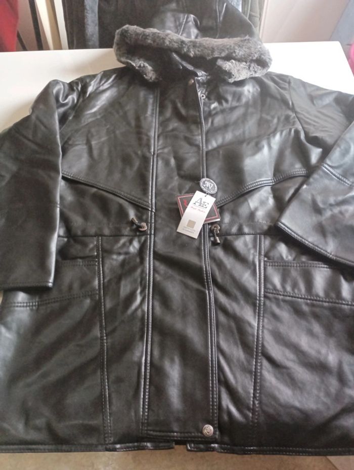 Blouson en cuir homme taille XL Andréa Ermanni avec capuche fourrure neuf