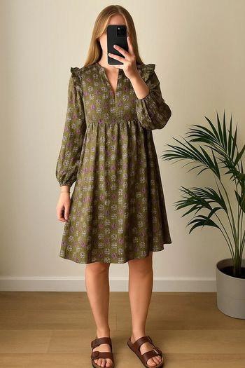 Robe bohème à fleurs kaki et violettes Promod – Taille 38