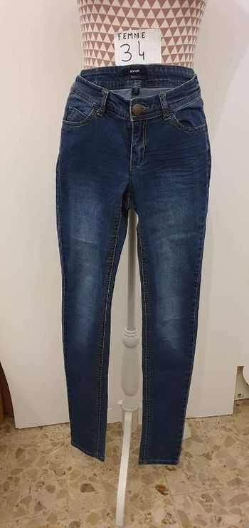 Jeans, bleu foncé légèrement décolorés,coton polyester elasthanne, taille standard,forme skinny fit,