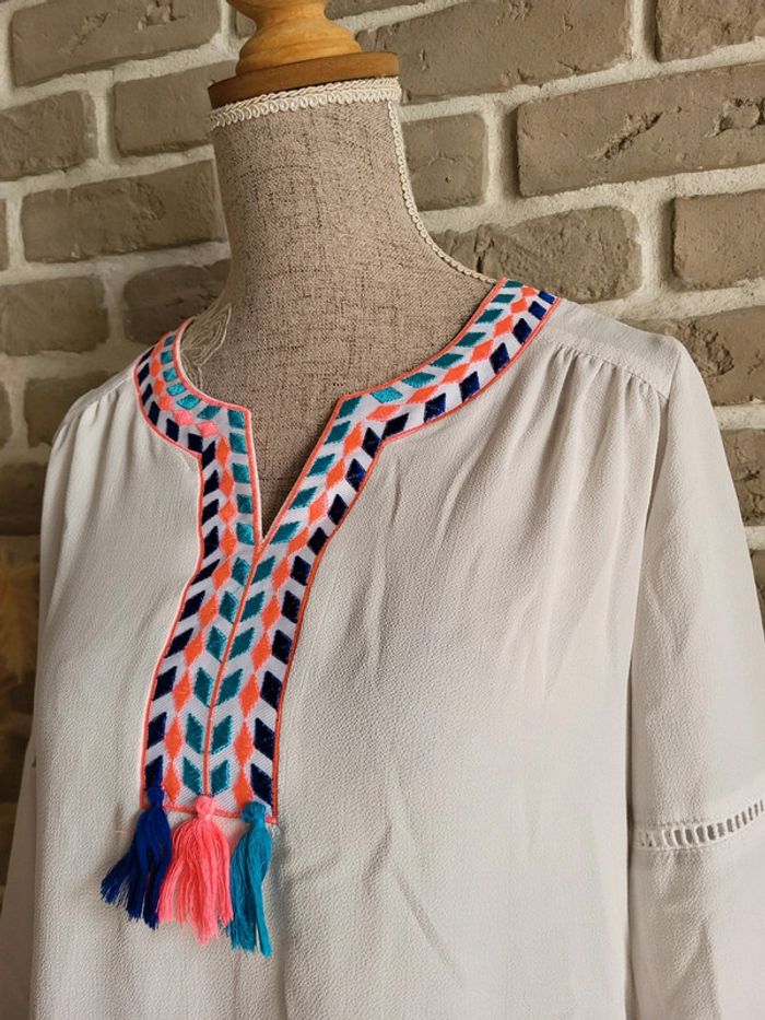 Blouse bohème broderies et pompons Cache Cache - photo numéro 5