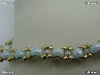 Bracelet vert nacré et doré fait main travail artisanal,