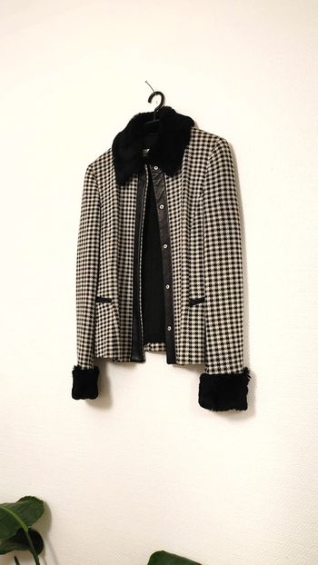 Magnifique veste en laine 100 % vintage rétro fourrure manche col élégant chic élégant cuir