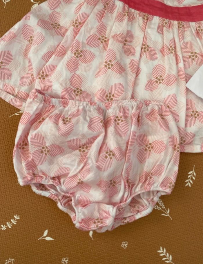 Robe + bloomer + bandeau 12 mois - fleurs rose - photo numéro 3