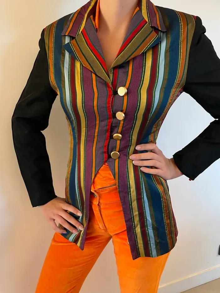 Veste à rayures élégante sombre Tricia Jones 36 - photo numéro 4