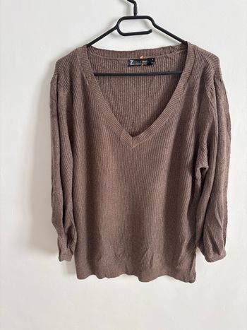 Pull marron col V – Neuf – Taille M – 7th Avenue