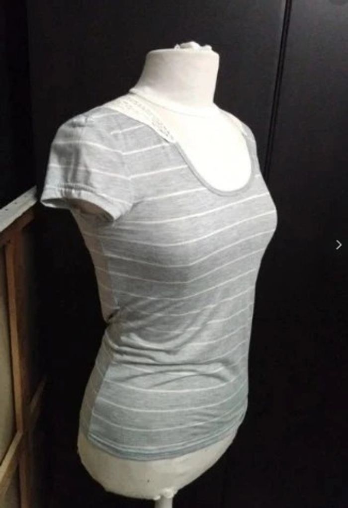 T shirt gris marinière dentelles t s 36 only - photo numéro 3