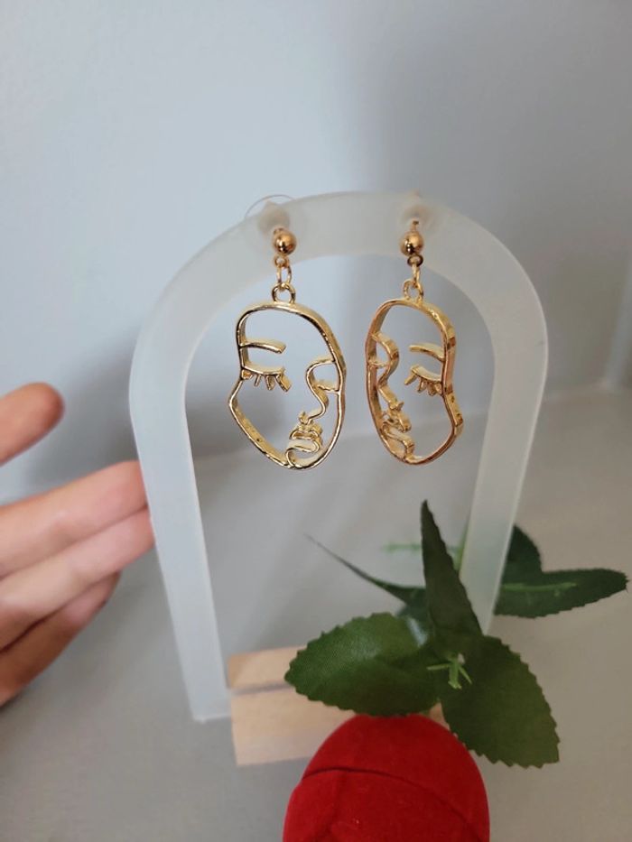 Boucles / clips d oreilles visage gold - photo numéro 2