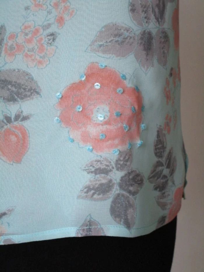 Blouse turquoise fleurs corail Jac Jac 38 NEUVE - photo numéro 3