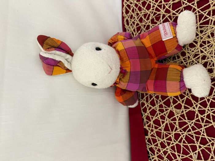 doudou lapin vintage carreaux bordeaux, orange - photo numéro 2