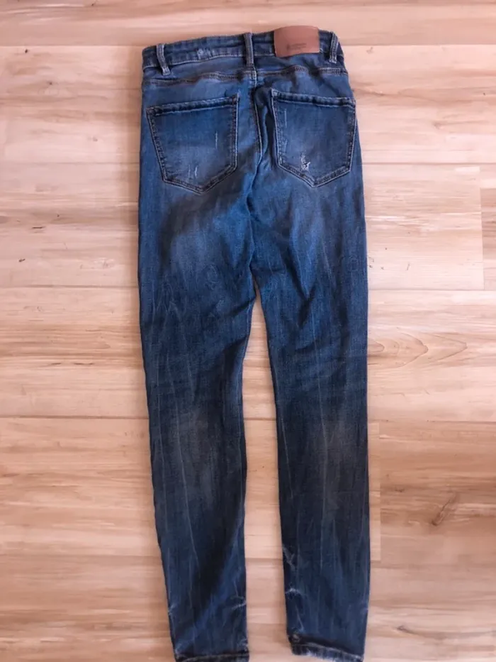 jean taille haute skinny stradivarius bleu - photo numéro 8