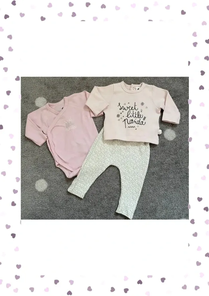 Ensemble 3 pièces Bébé Fille Taille 1 mois/53 cm