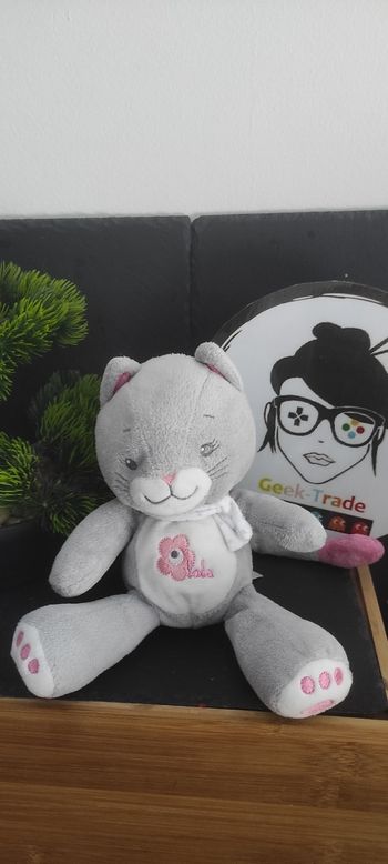 doudou peluche chat bebisol arthur & lola gris blanc rose fleur écharpe dD003080