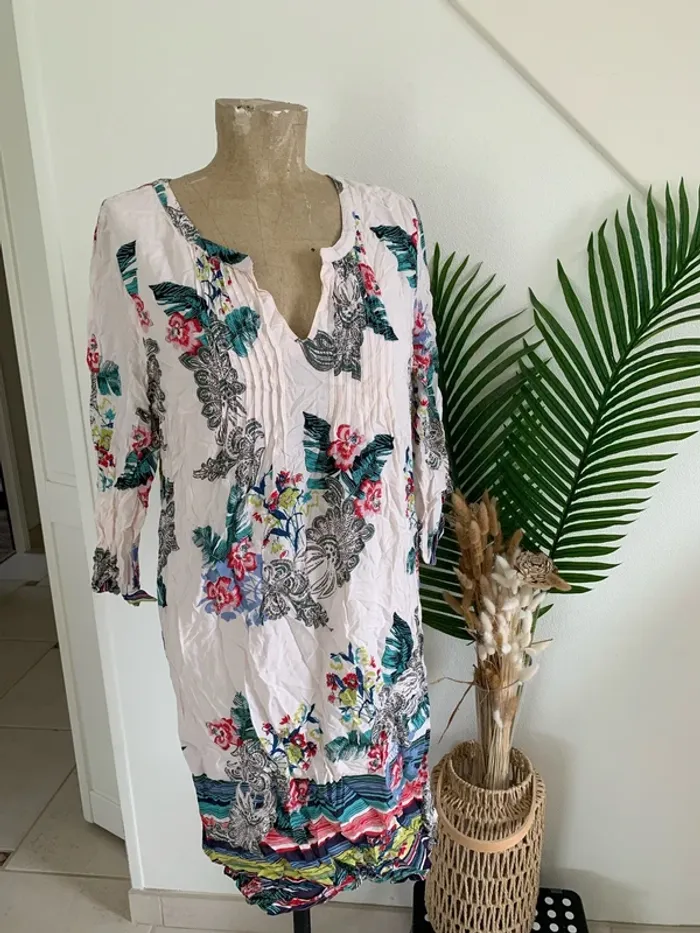 Robe fleurie doublée manches longues femme