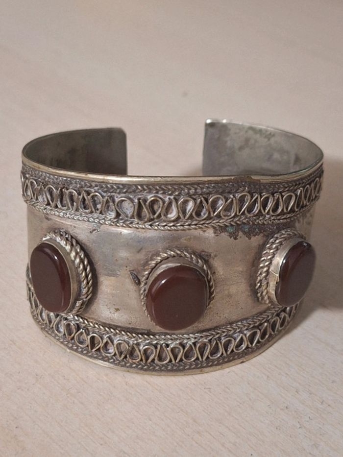 Manchette bracelet berbere turkmen en métal argenté - photo numéro 3
