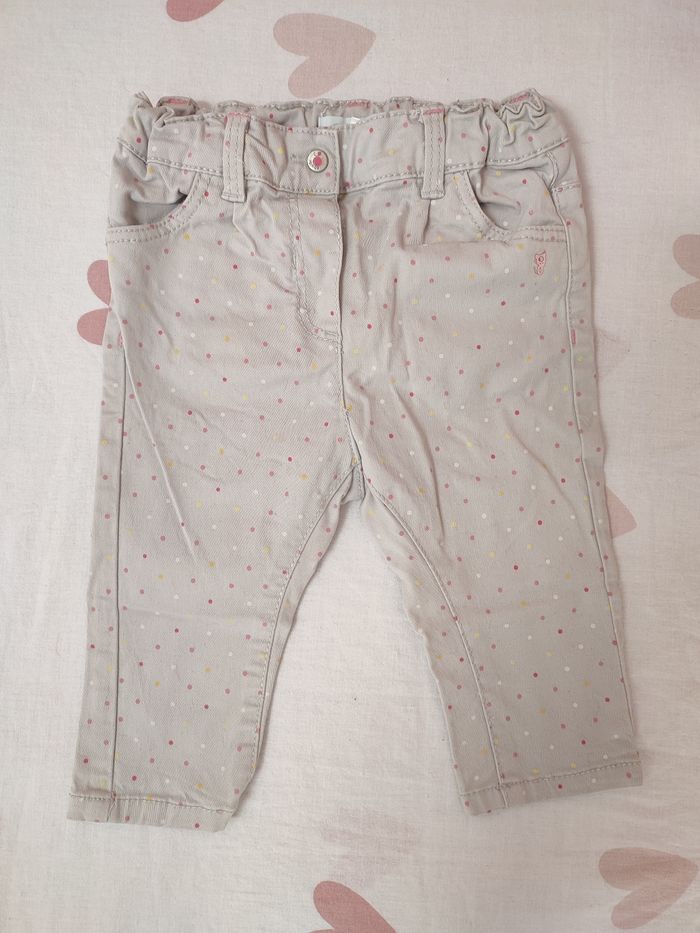 Pantalon gris - à pois - 12 mois - Très bon état - Obaïbi