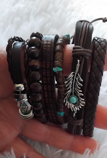 Lot de 6 bracelet hommes cuir marron - perles,plaque etc