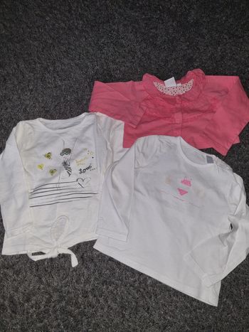 Lot 2 ans Neuf 2 T-shirts ML + 1 gilet court