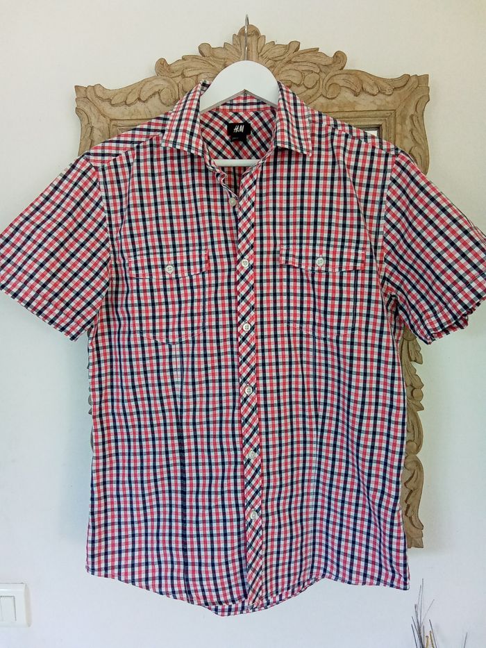 Chemise vichy rouge et noire manches courtes H&M taille M - photo numéro 2