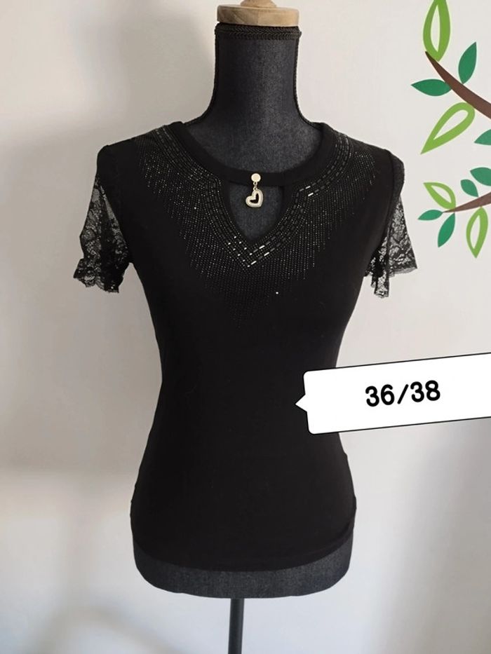 Top strass dentelle femme