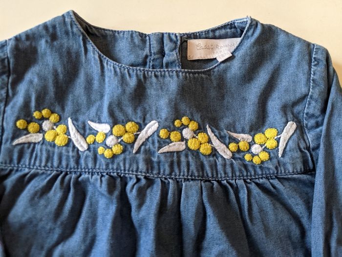 Robe souple couleur jean broderie Cadet Rousselle 12 mois 74 cm - photo numéro 2