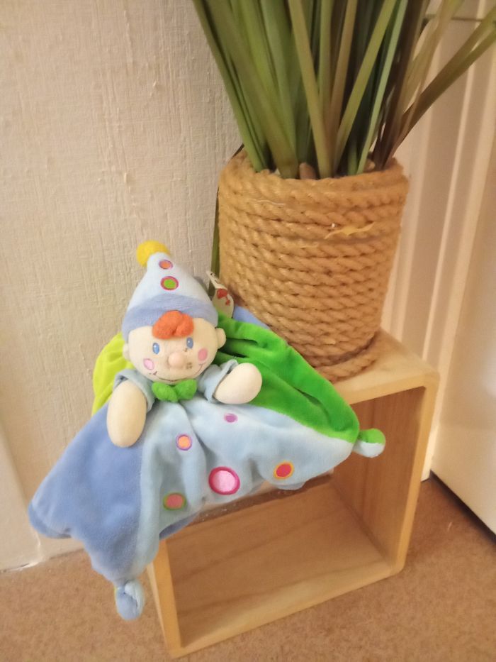 Doudou lutin mot d'enfants, Leclerc ,vert, bleu, motif, bébé garçon - photo numéro 3