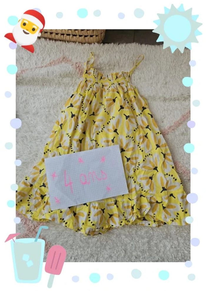 robe fille 4 ans blanche bretelle débardeur jaune dpam