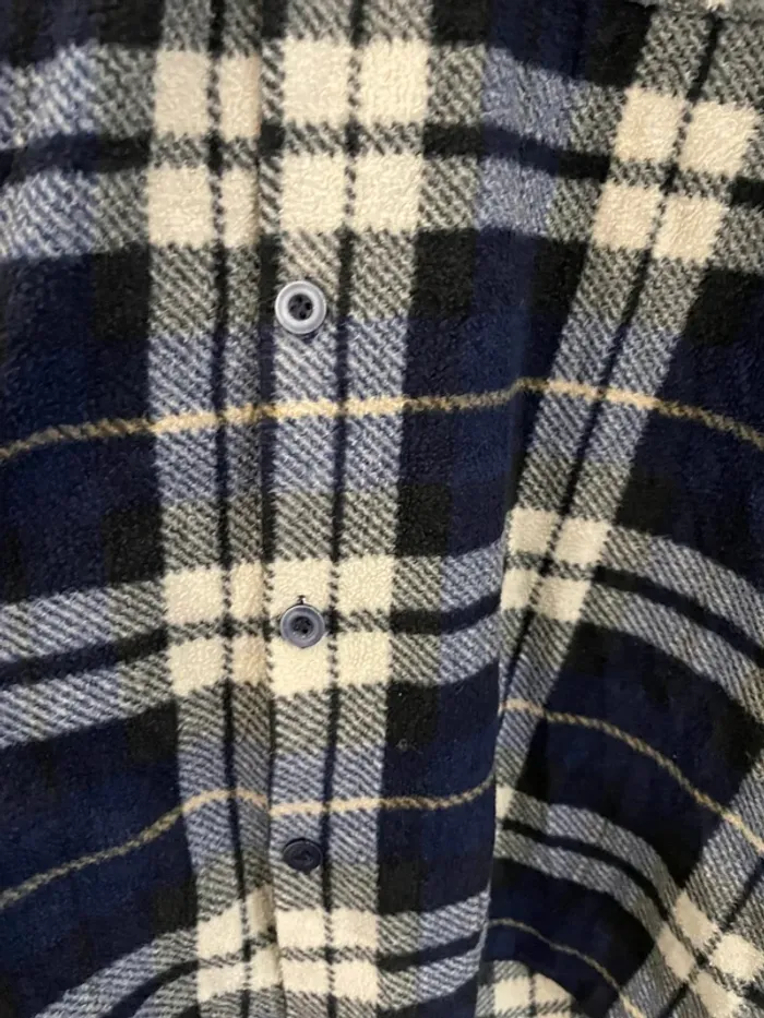 Lumberjack Flannel Plaid Polaire shirt chemise blue white black Mens XXL - photo numéro 5