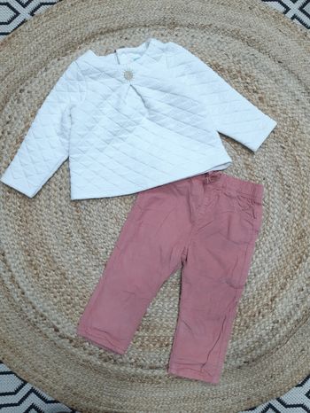Tenue pull blanc et pantalon côtelé rose Obaïbi 12 mois