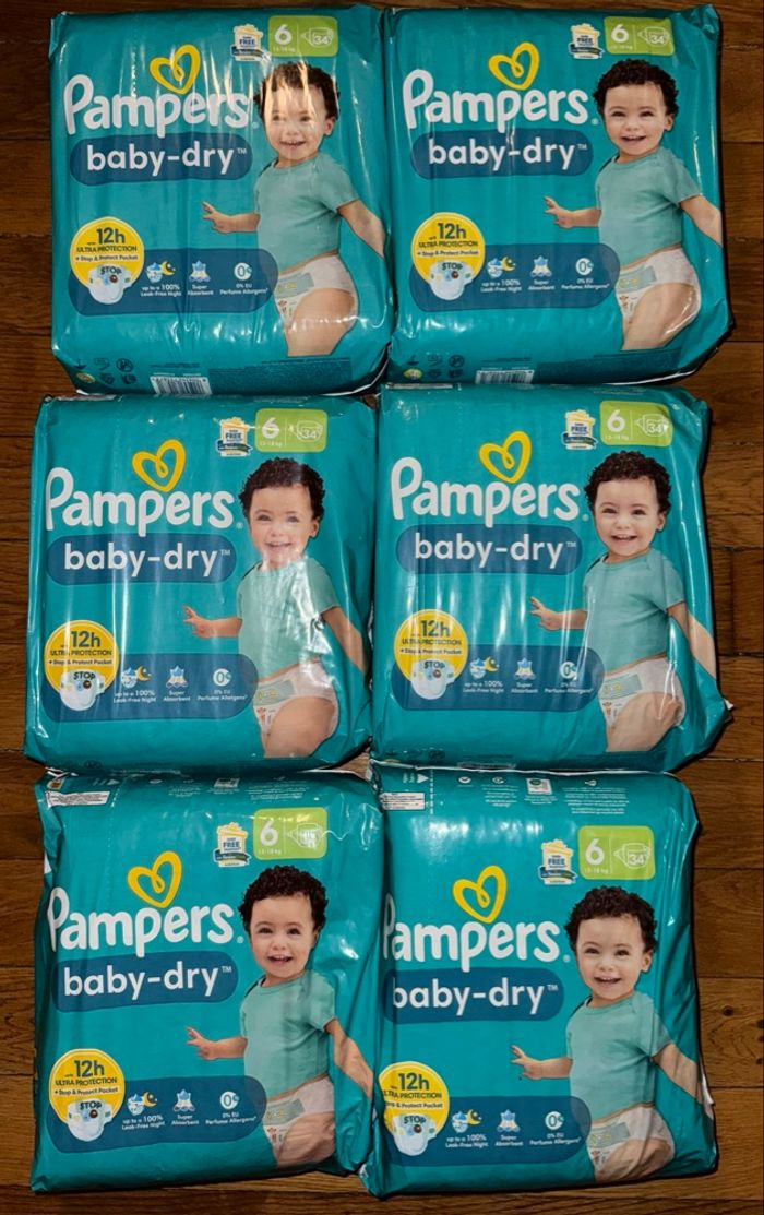 6 paquets  de couches Pampers taille 6