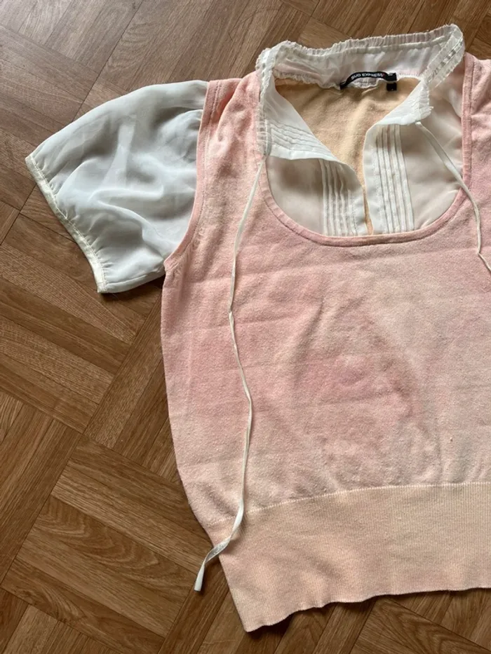 Blouse vintage Sud Express bicolore manches bouffantes - photo numéro 2