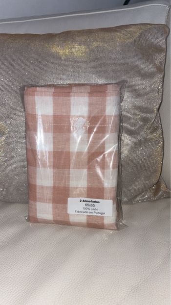 Neuf - Fabricado em Portugal - Lot de 2 Taies d'oreiller - 65x65 - Carreaux Terracotta/Lin