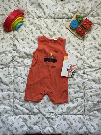 barboteuse sans manches tape à l'oeil pressions entre les jambes corail 12 mois