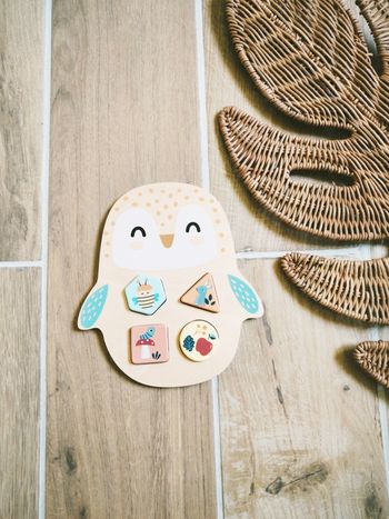 🦉Puzzle d'encastrement hibou avec formes géométriques en bois marque Vertbaudet
