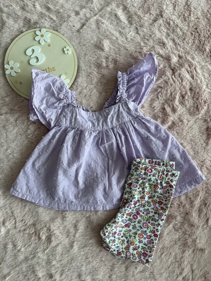Ensemble violet fleurie 3 mois