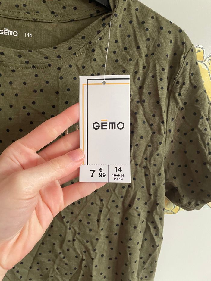 Tee shirt à manches courtes kaki à motifs, taille 14 ans, marque Gemo - photo numéro 2