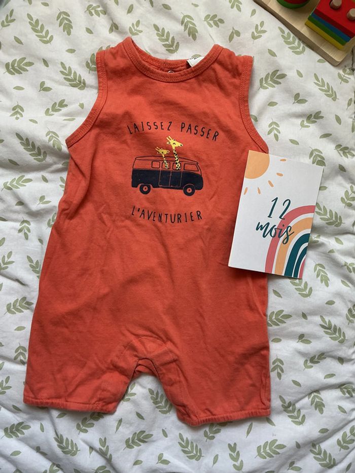barboteuse sans manches tape à l'oeil pressions entre les jambes corail 12 mois - photo numéro 2