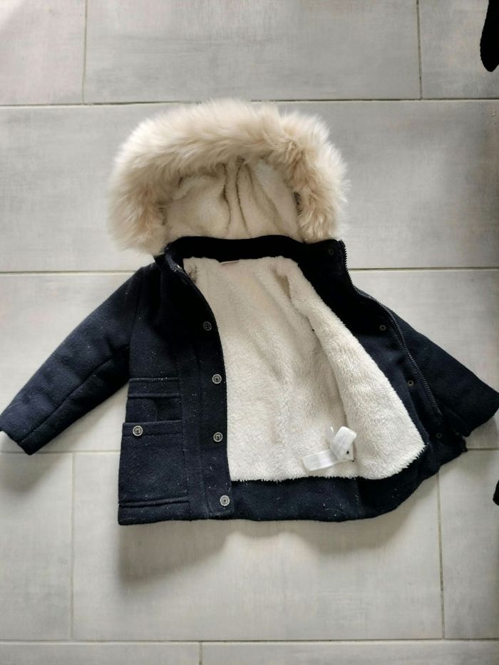 Manteau bleu marine pailleté avec capuche - photo numéro 2