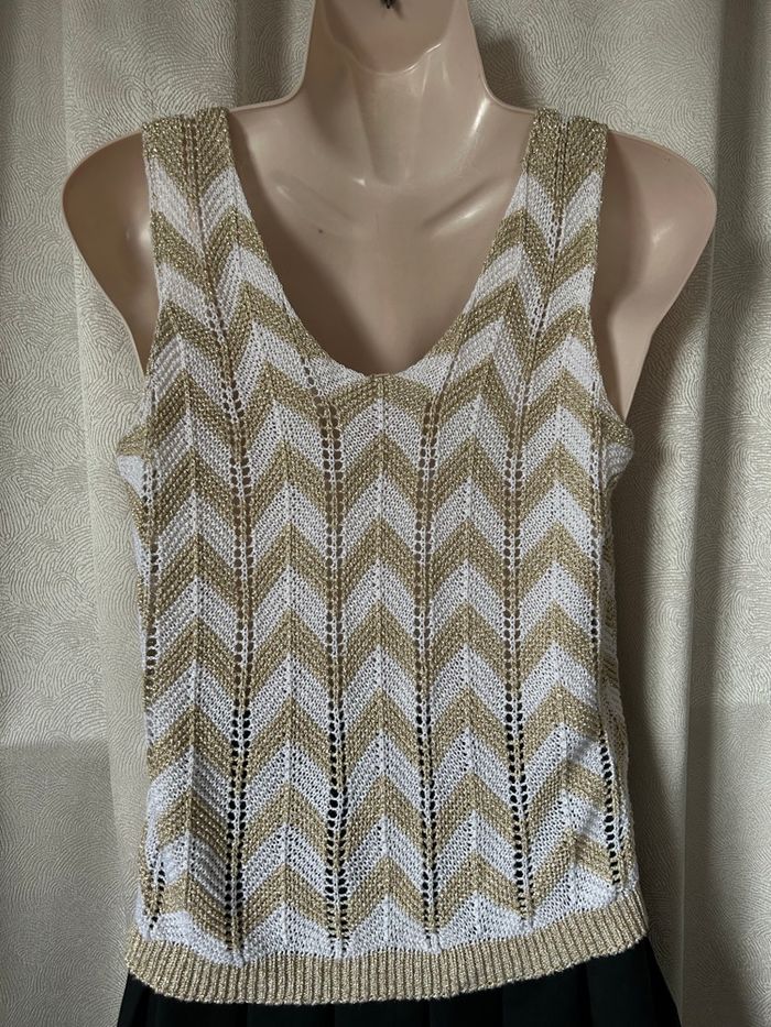 Pull débardeur tricot zig zag doré et blanc made in italy 38/40 - photo numéro 5