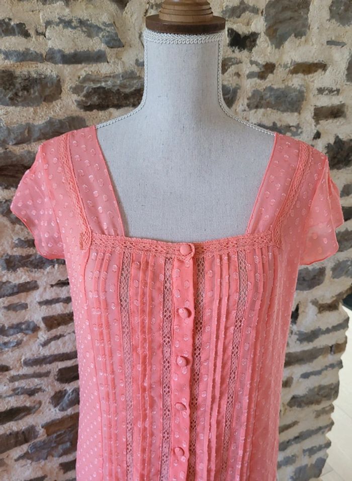 Nuisette manches courtes voile rose corail 3 Suisses Taille 36 - photo numéro 2