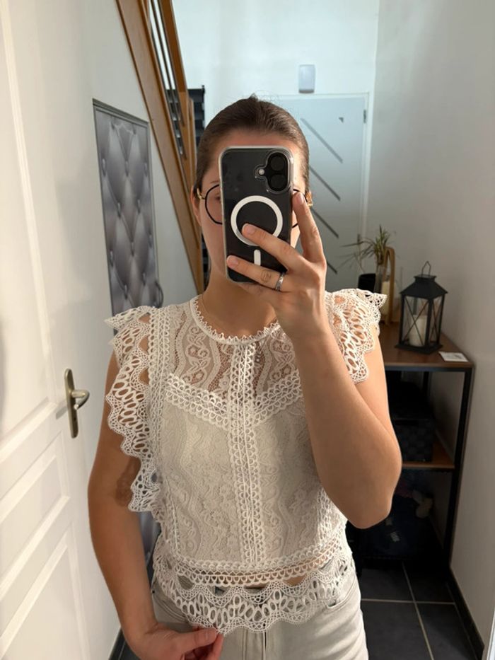 Ensemble été bohème : top dentelle blanc Jennyfer et short bleu kiabi M💙 - photo numéro 2