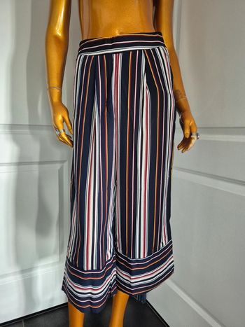 Pantalon Large Court Bleu Femme avec Rayures Taille XL/42