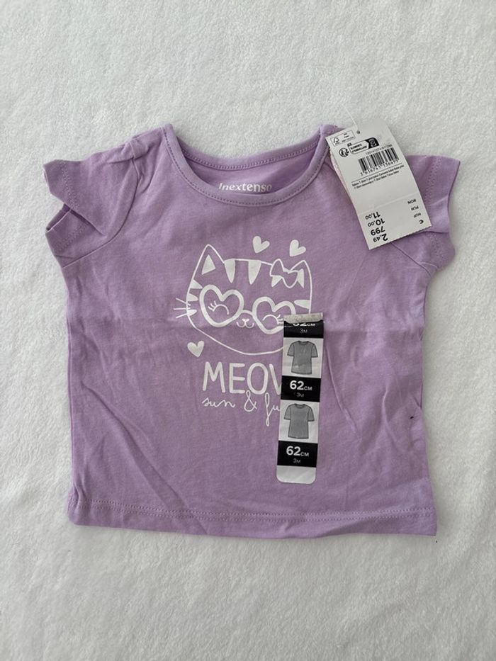 Tee shirt violet avec chat 3 mois